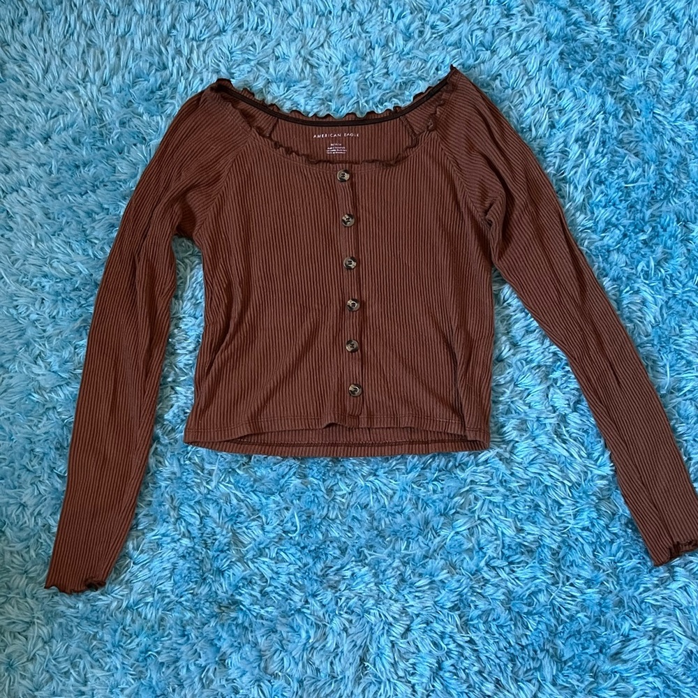 AE Rusty Redish-Orange Long Sleeve Button Down Top